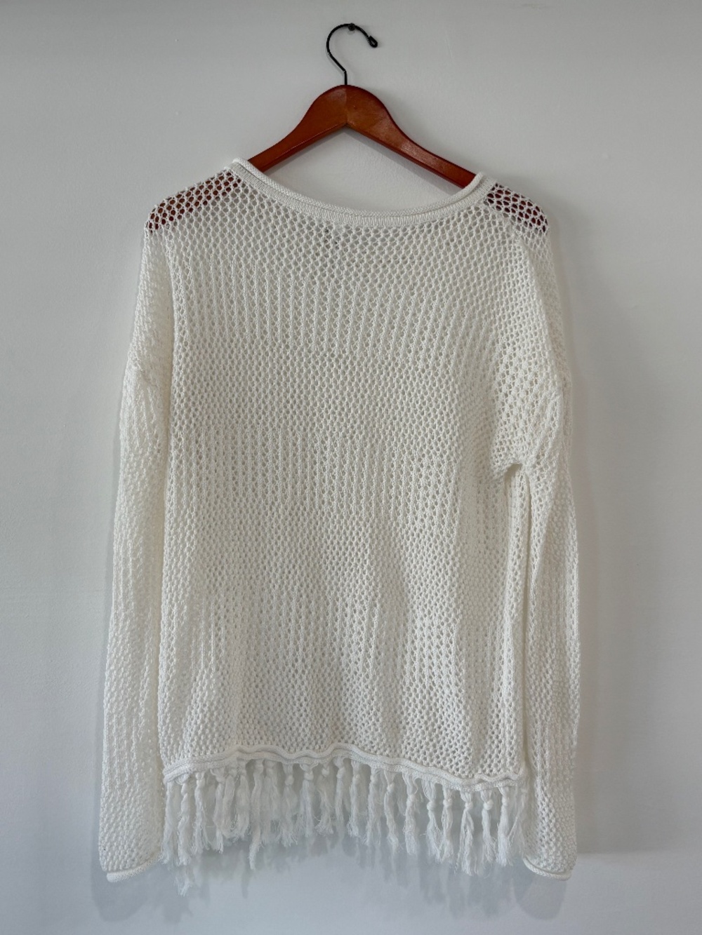 MUR MUR Crochet Fringe Sweater Linen/Cotton Blend Boho Coastal Top S